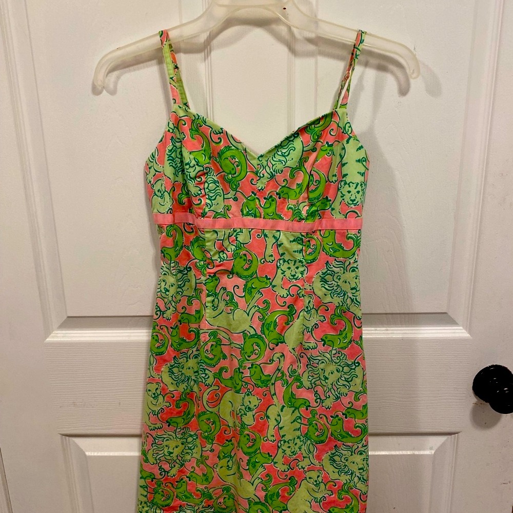 Lilly Pulitzer Vibrant Green and Pink Midi Dress
